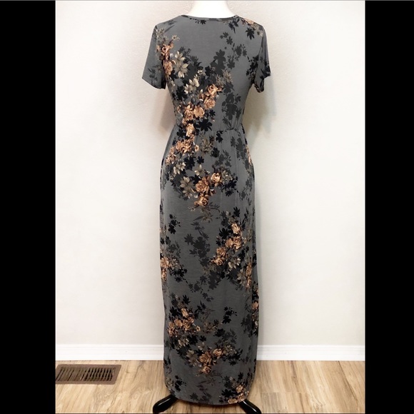Eloges Floral Maxi Dress NWOT Gray M Autumn - Picture 3 of 5